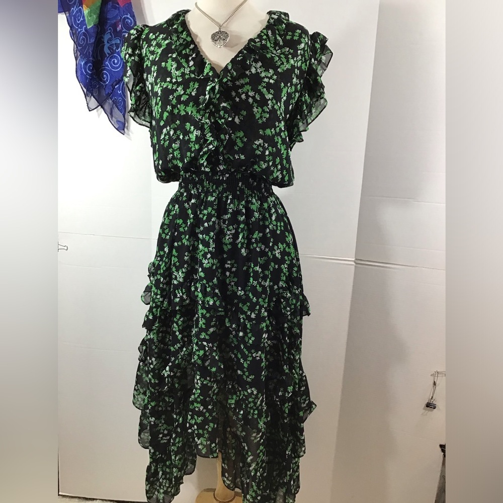 Misa Los Angeles Dakota ruffle dress green floral M